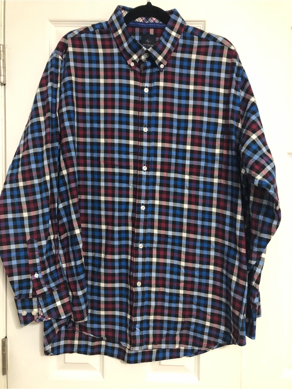 Tailorbyrd button down purple blue white  checkered dress shirt XXL. 100% cotton